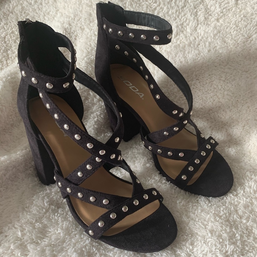 Black Studded Block Heels